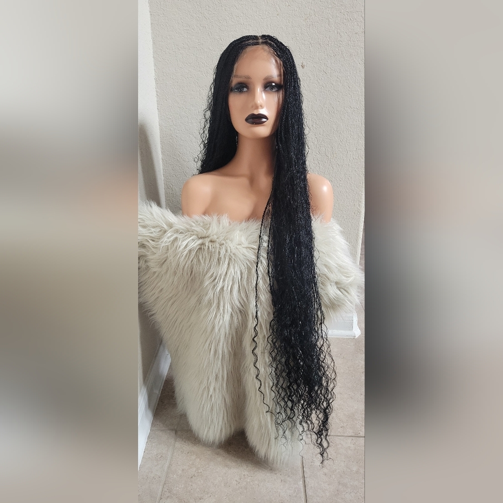 Knotless boho braided   wig full lace synthetic curls hair color black